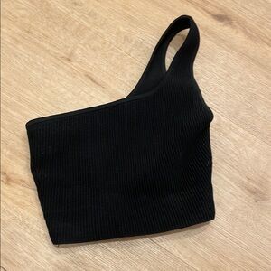 Aritzia Babaton Black Asymmetrical Ribbed Tank Top